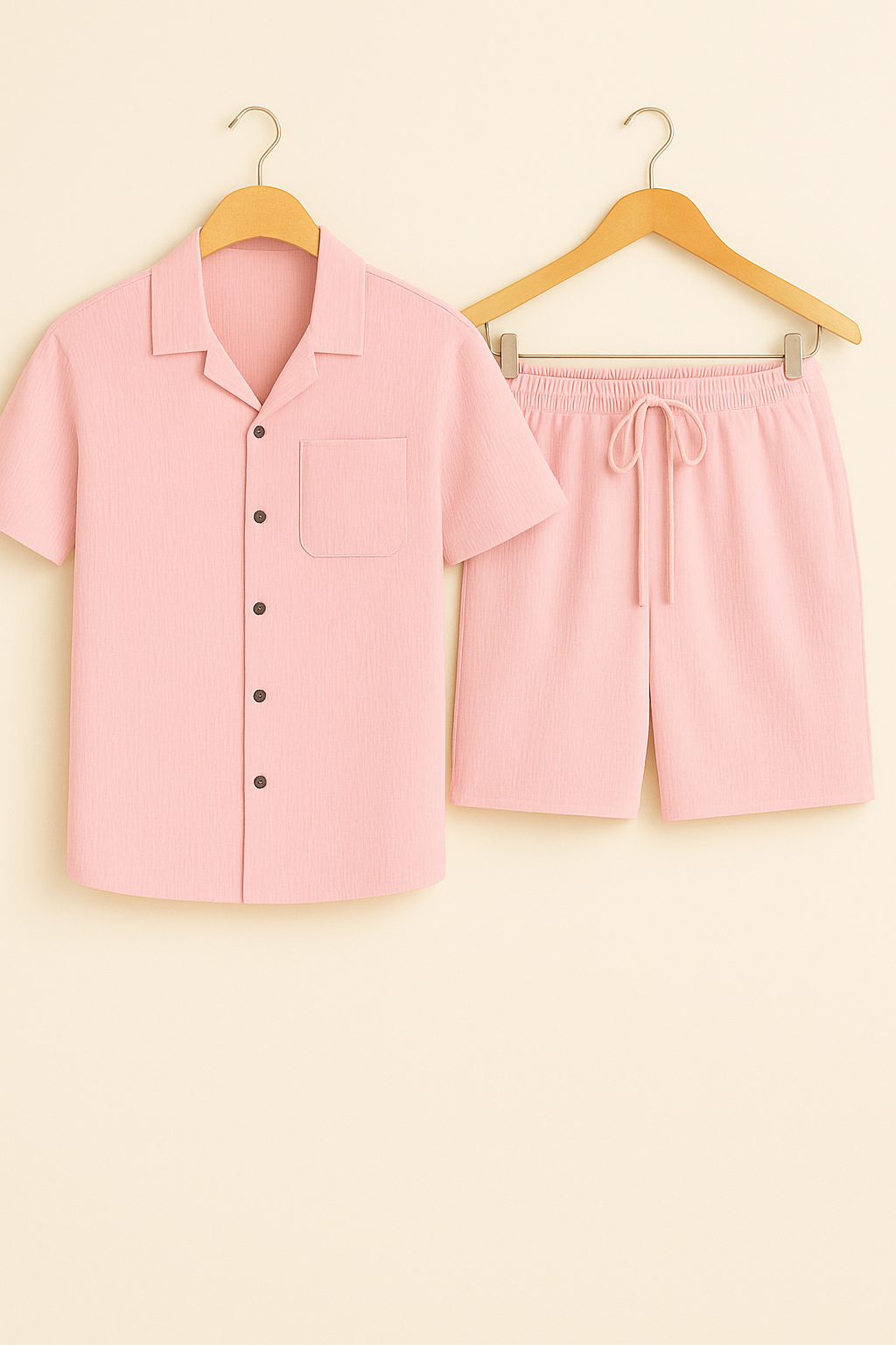 Yves – Set aus strukturiertem Hemd und Shorts - Rosa 1