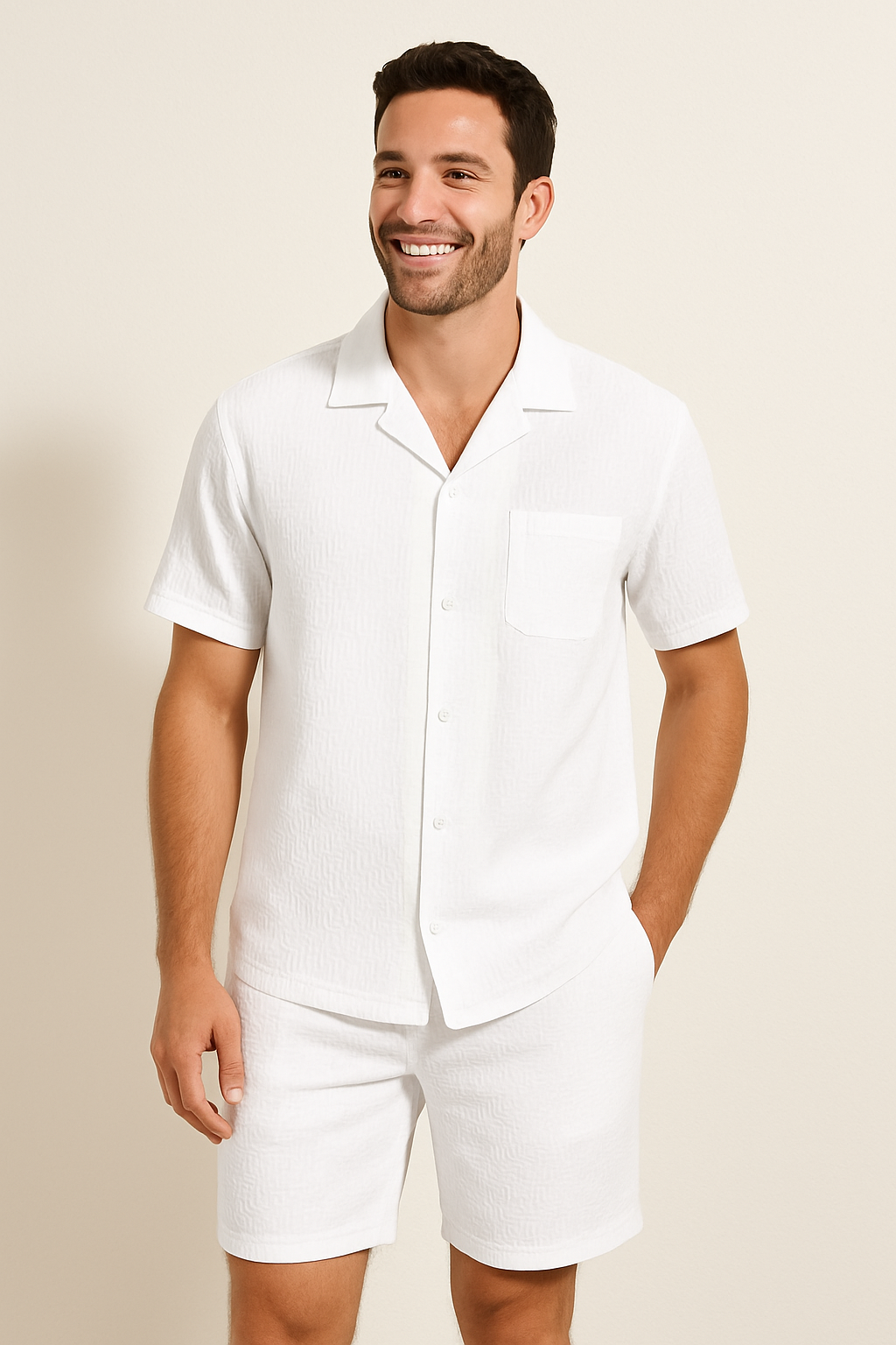 Yves – Set aus strukturiertem Hemd und Shorts - Weiß