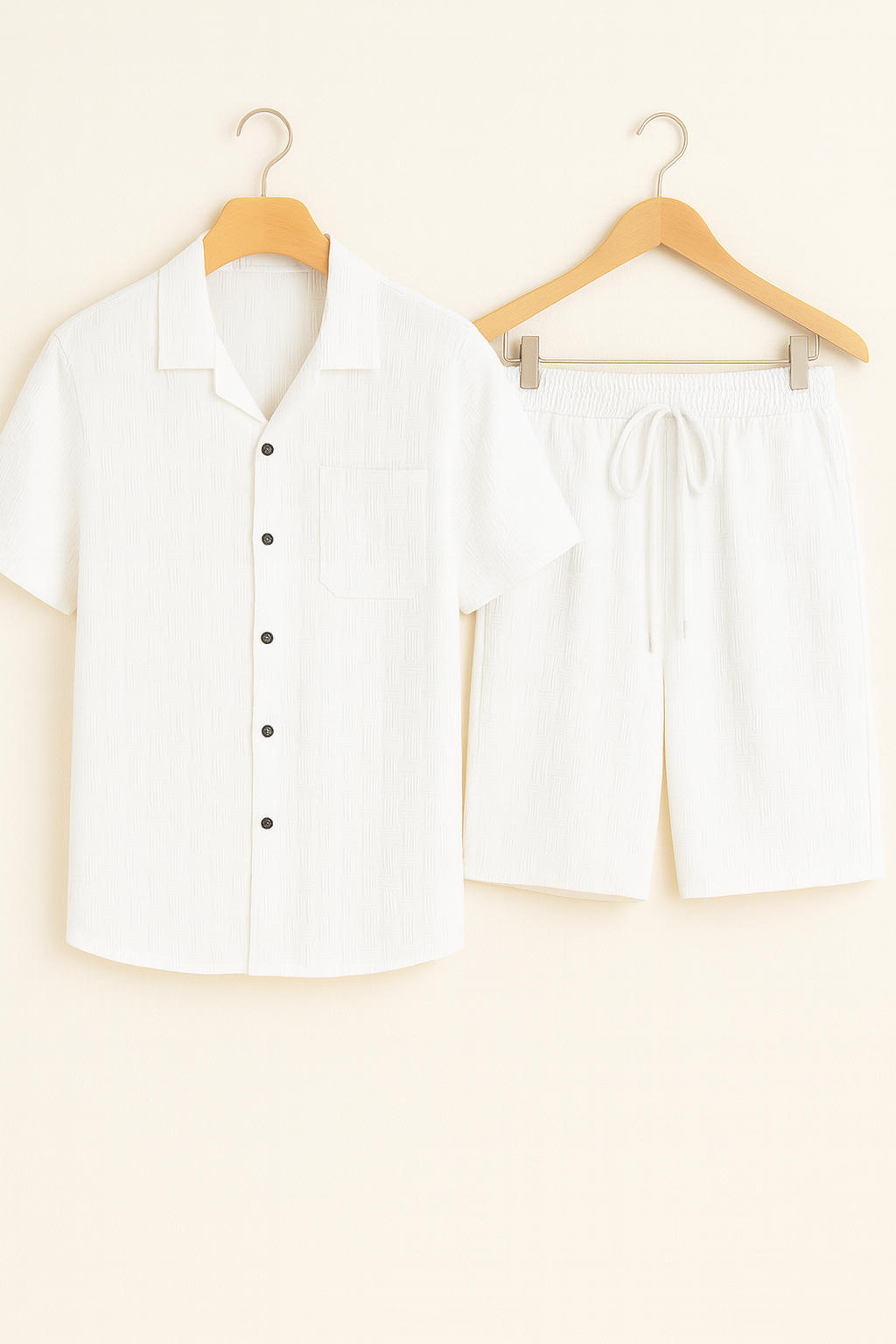 Yves – Set aus strukturiertem Hemd und Shorts - Weiß 1