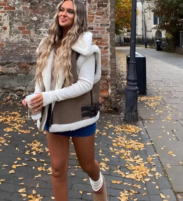 Hildegard – Herbstweste mit Teddyfutter für Damen
