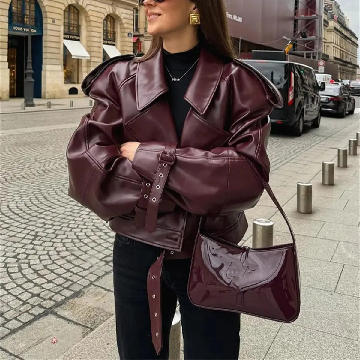 Mila - Luxuriöse rote Herbstjacke aus Leder