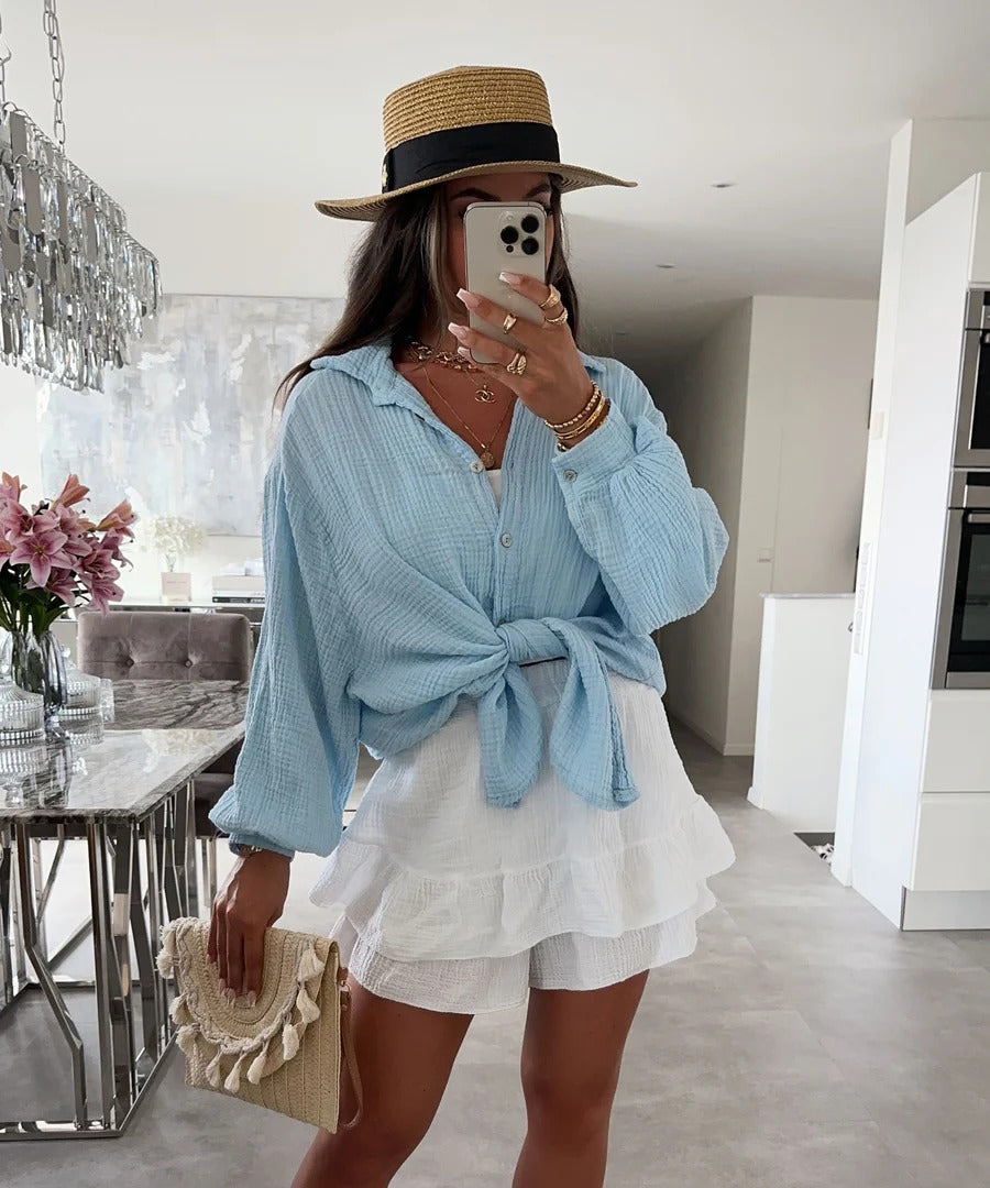 Freya - Oversize Musselin Bluse Kurz