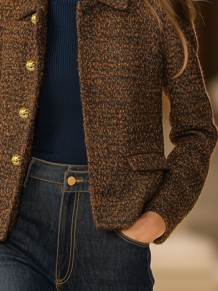 Gunhild - Braune Retro Langarmjacke für Damen
