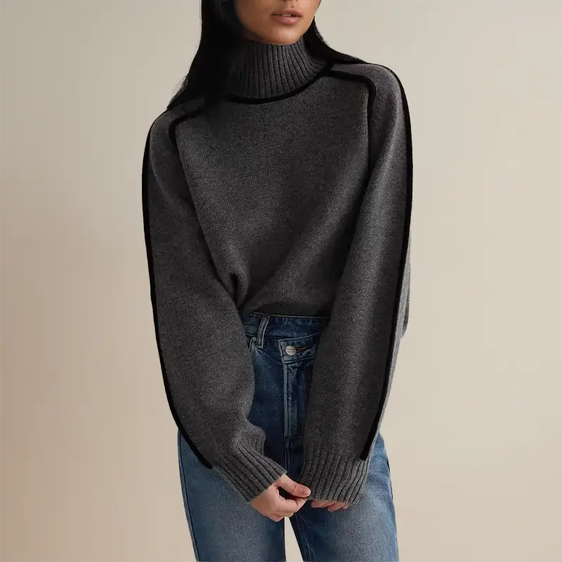 Rita - Damen Rollkragenpullover Streifen Warm Elegant