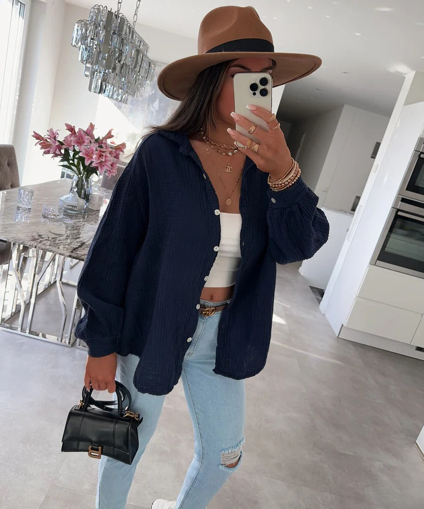 Freya - Oversize Musselin Bluse Kurz