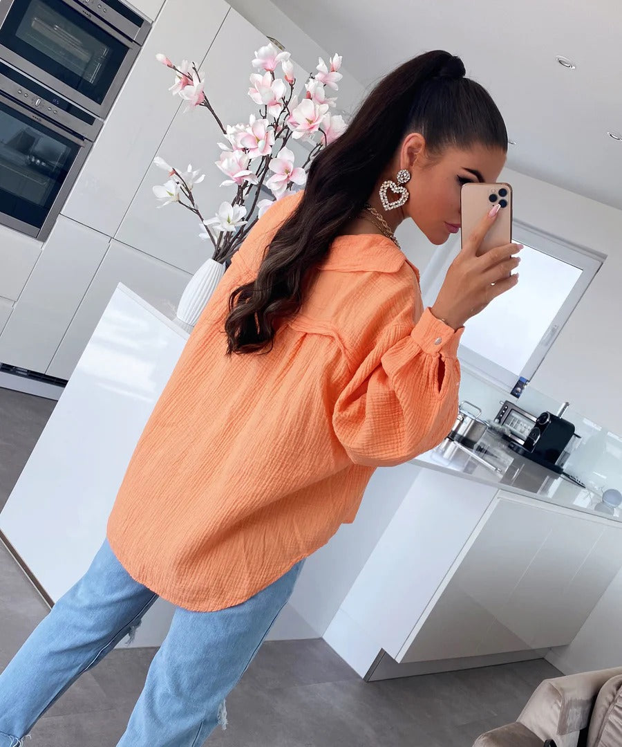Freya - Oversize Musselin Bluse Kurz