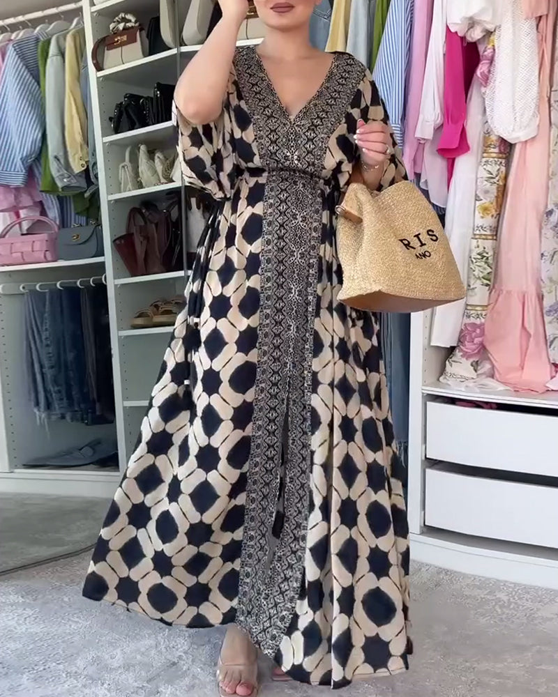Cora- Lässiges modisches Kleid mit V-Ausschnitt und Print