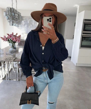 Freya - Oversize Musselin Bluse Kurz