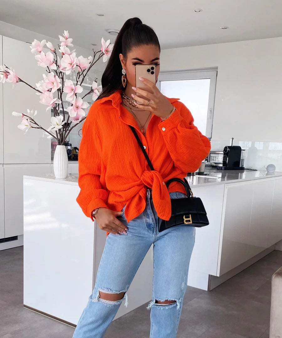 Freya - Oversize Musselin Bluse Kurz