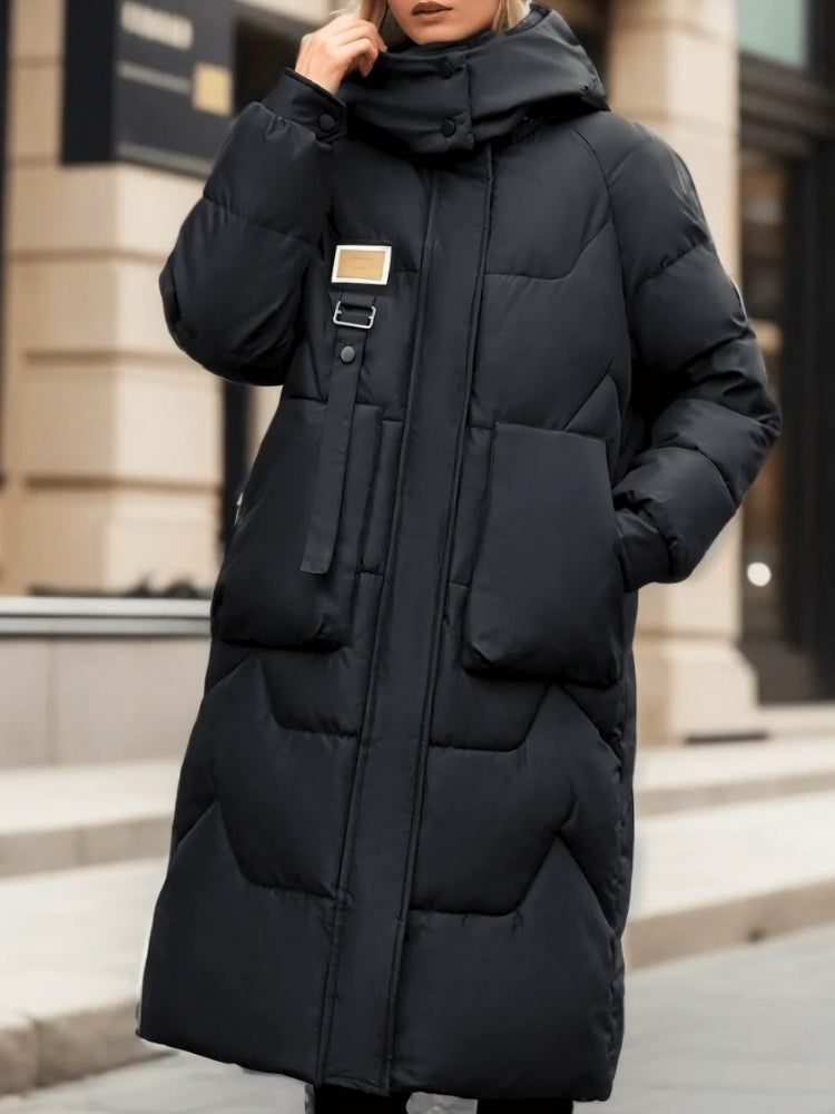 Emilia - Glänzende Damen-Pufferjacke Lang mit Reißverschluss