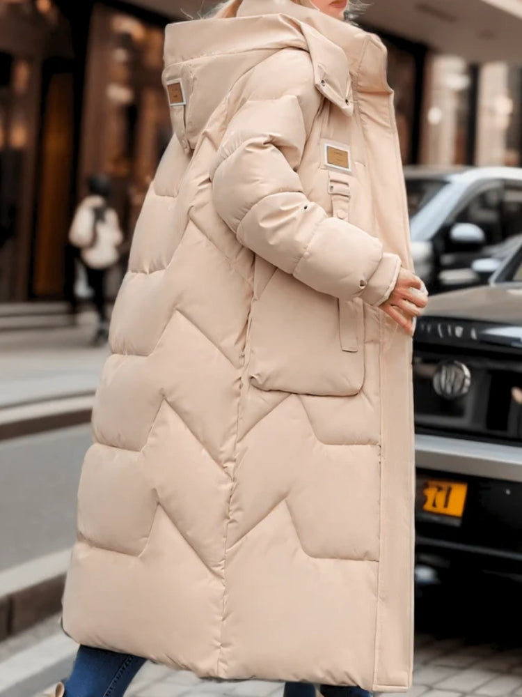 Emilia - Glänzende Damen-Pufferjacke Lang mit Reißverschluss