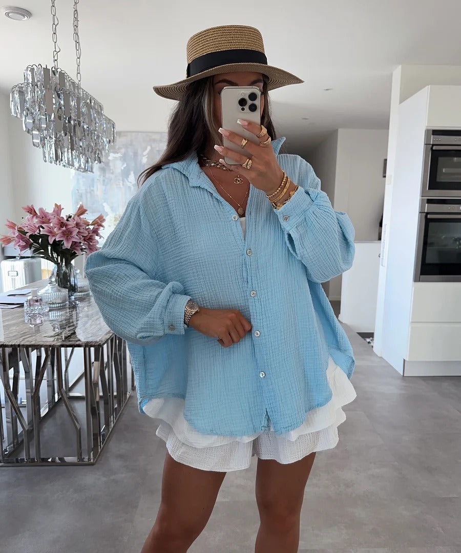 Freya - Oversize Musselin Bluse Kurz