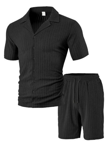 Hartmut – Herren Zweiteiler Set Mit Knopfhemd Und Shorts
