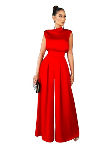 StyleSway - Satin ärmellose Jumpsuits mit hoher Taille