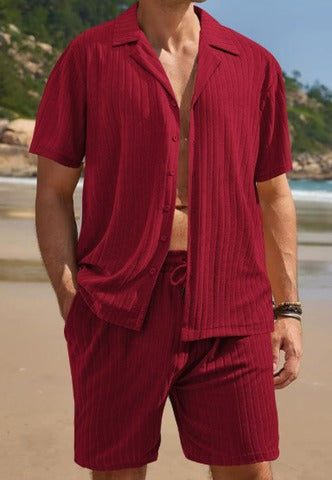 Hartmut – Herren Zweiteiler Set Mit Knopfhemd Und Shorts