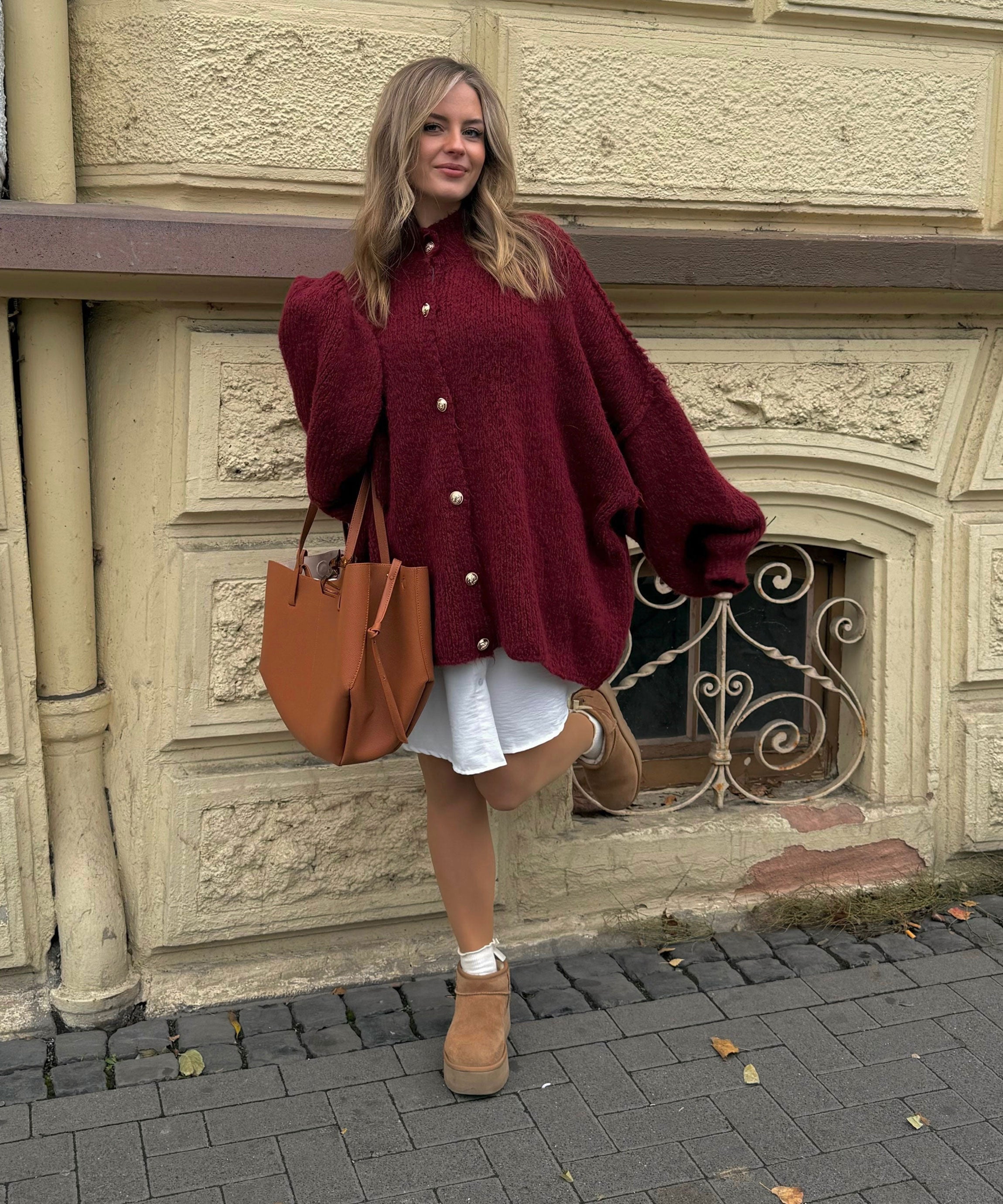 Oversize Strickjacke Jalsien Weinrot