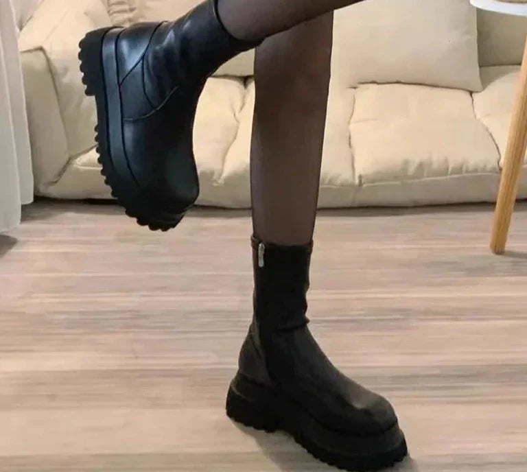Birgit - Damen Plateau Chelsea Winterstiefel Warm