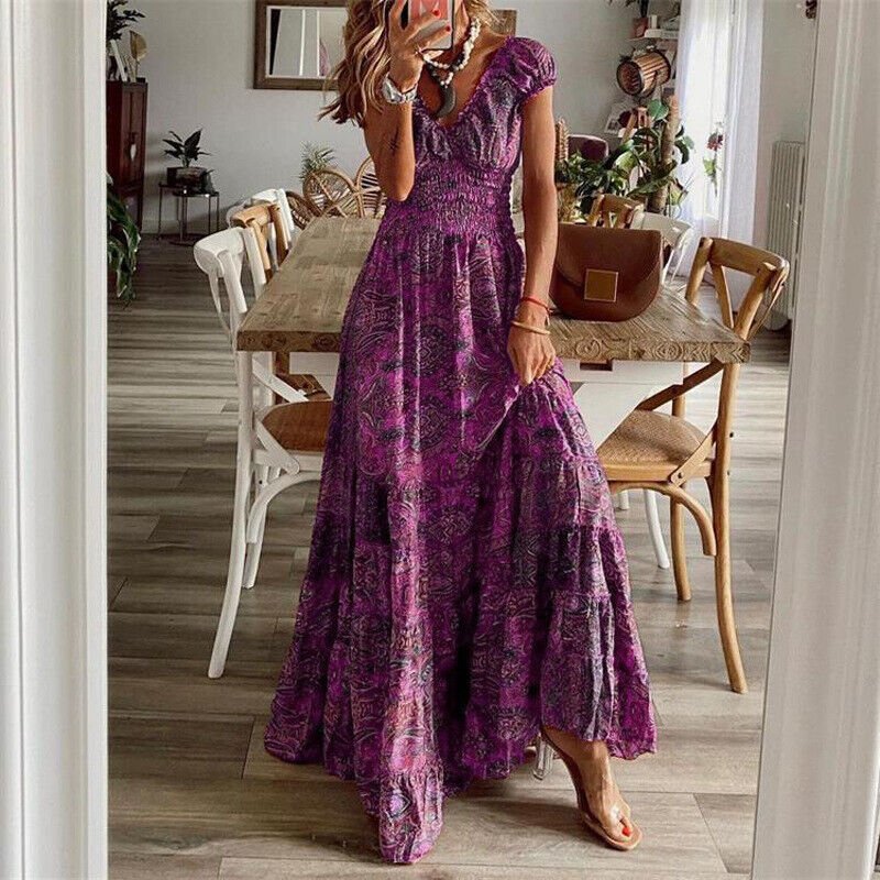 Irena- Boho-Kleid Kurzärmelig Lila