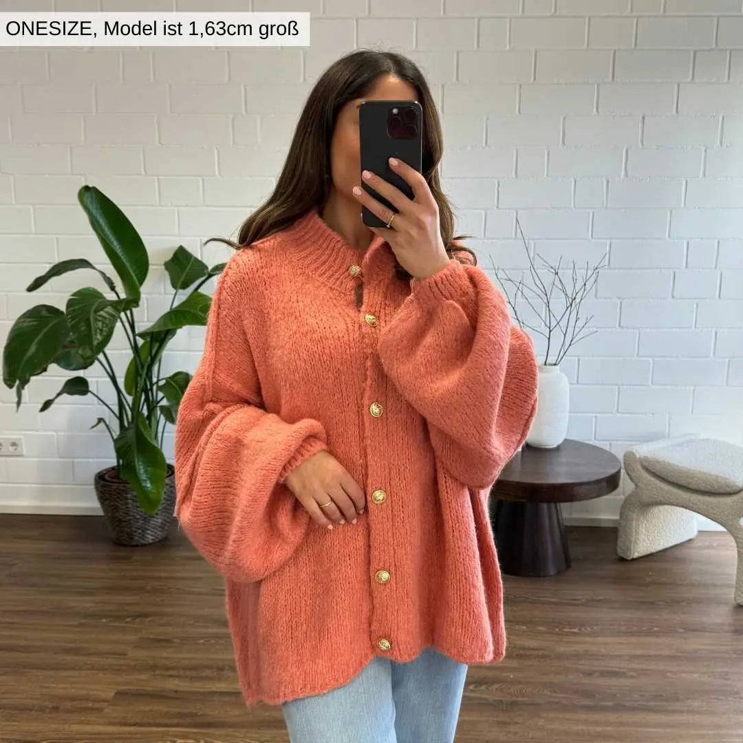 Simone - Damen Oversize Strick Cardigan mit Goldknöpfen