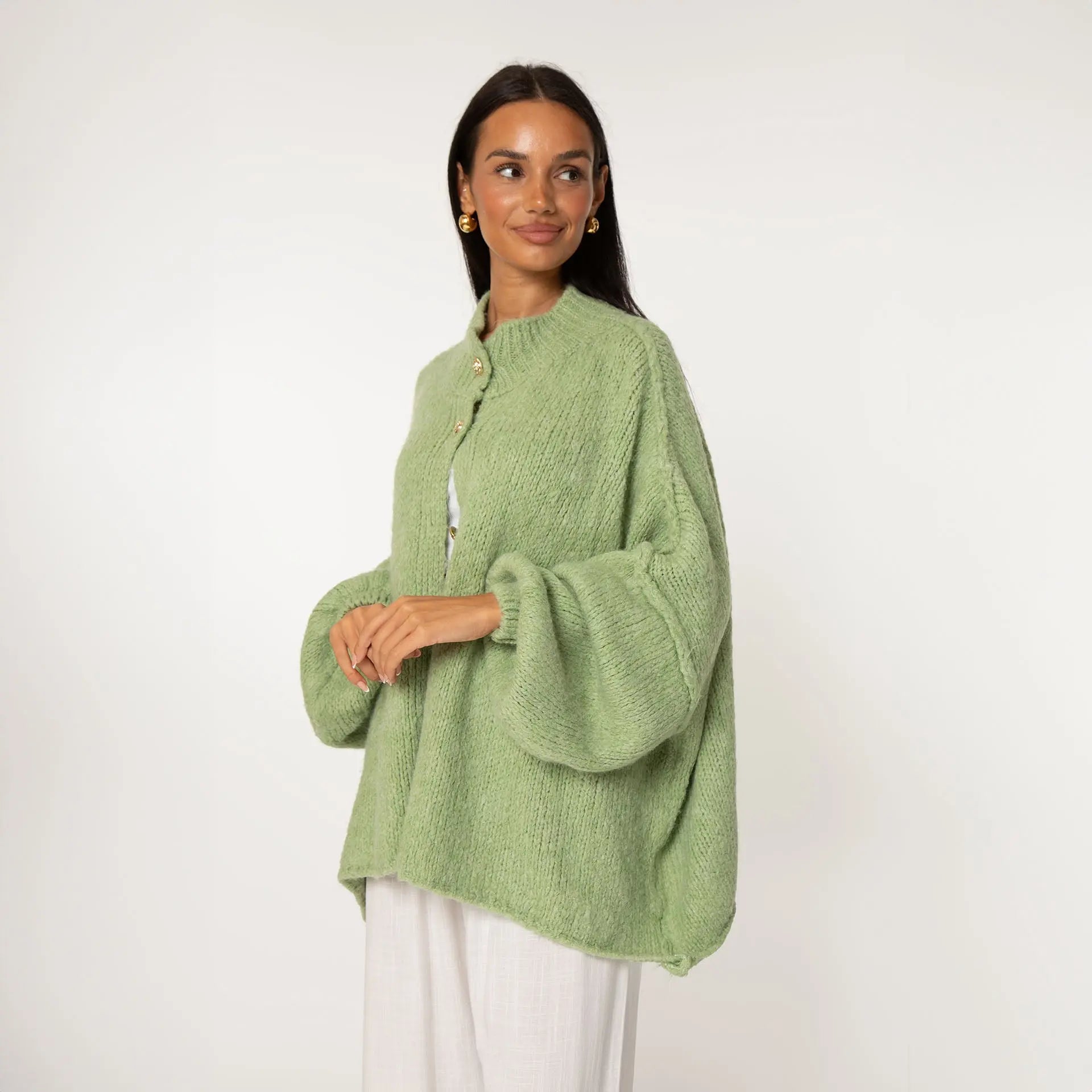 Simone - Damen Oversize Strick Cardigan mit Goldknöpfen