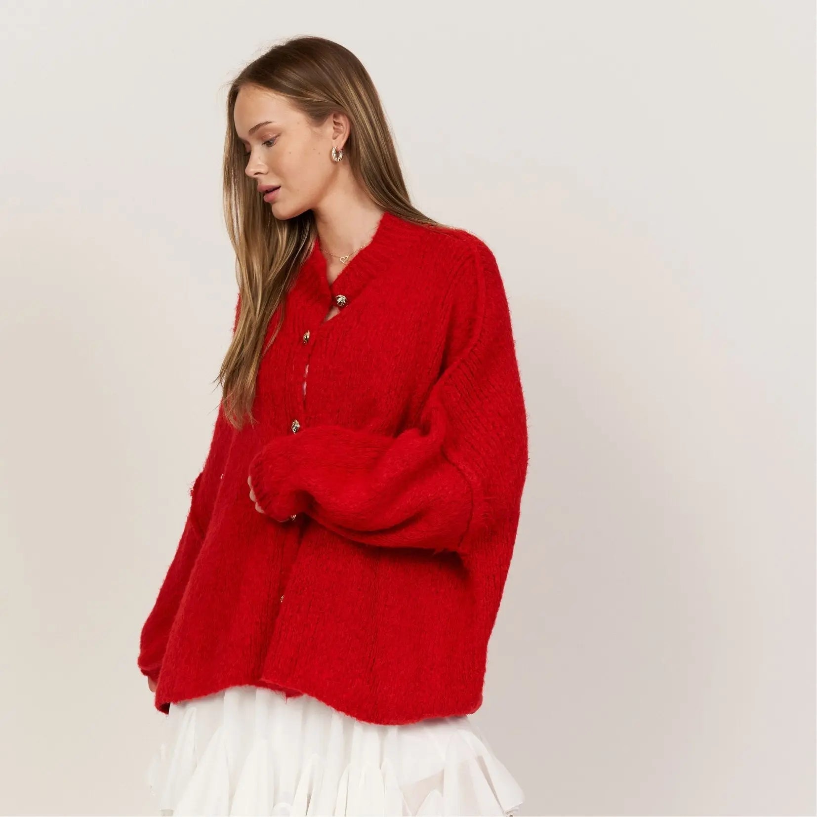 Simone - Damen Oversize Strick Cardigan mit Goldknöpfen