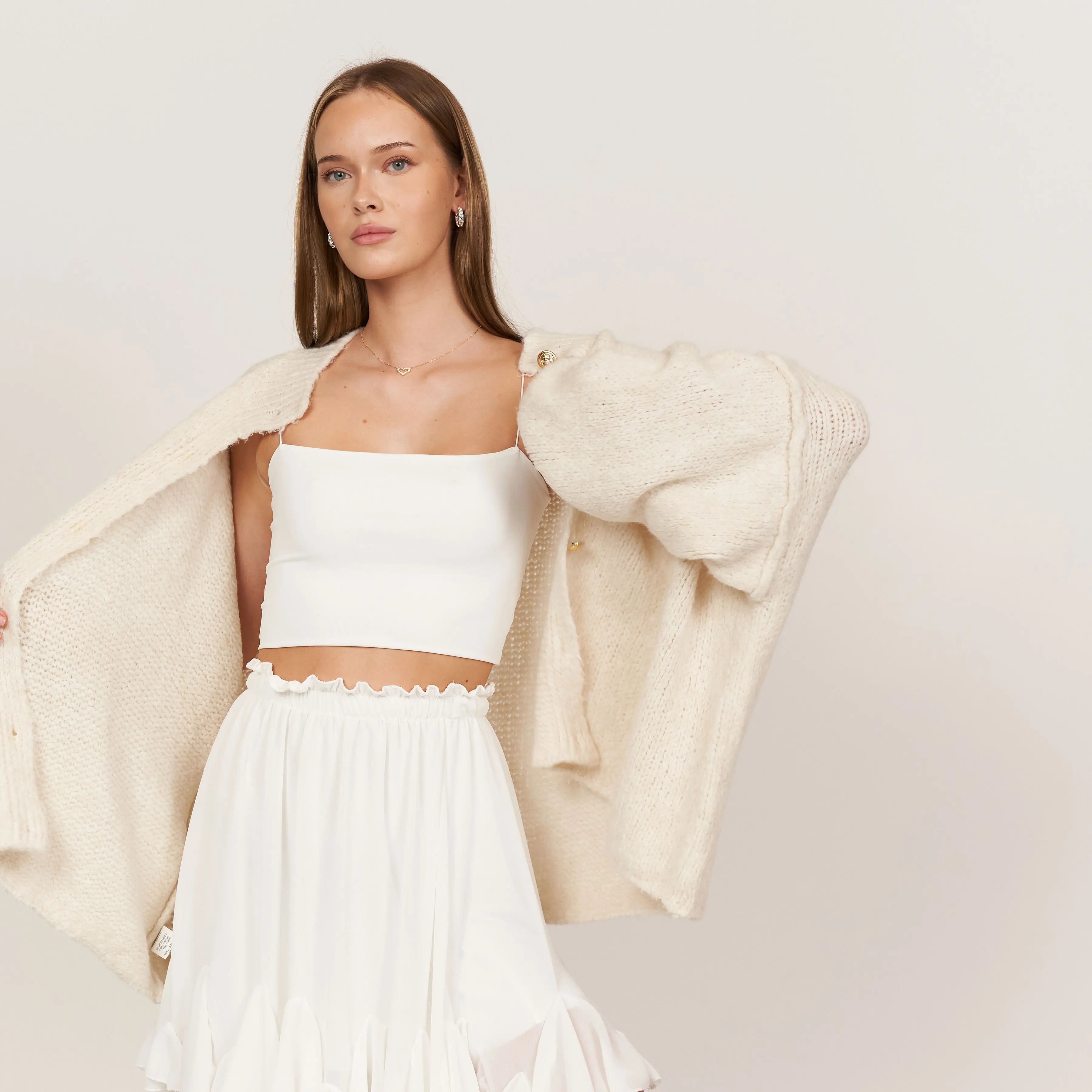 Simone - Damen Oversize Strick Cardigan mit Goldknöpfen