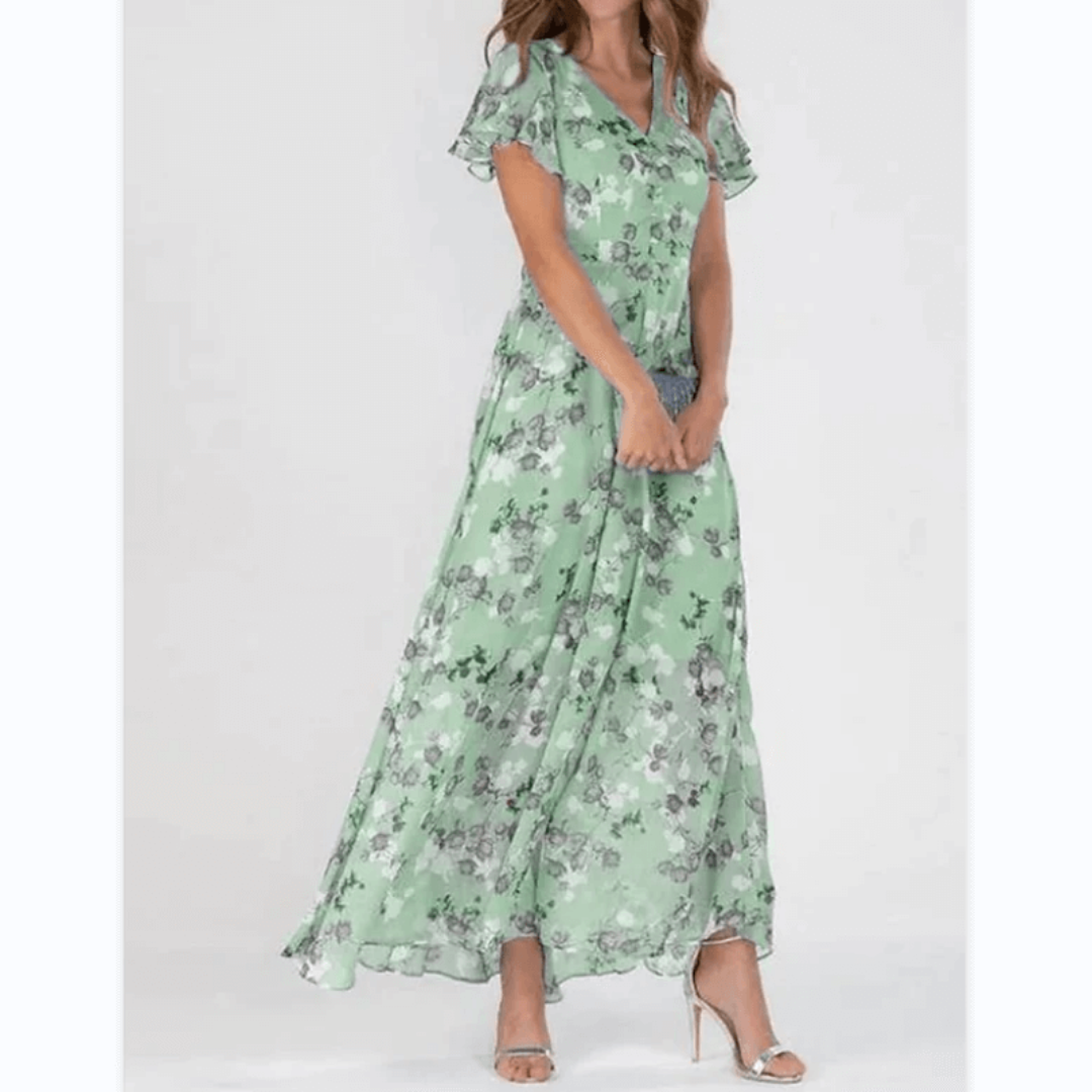 Cherie - Damen Sommer Formelles Blumen Hochzeitsgast Kleid Maxi