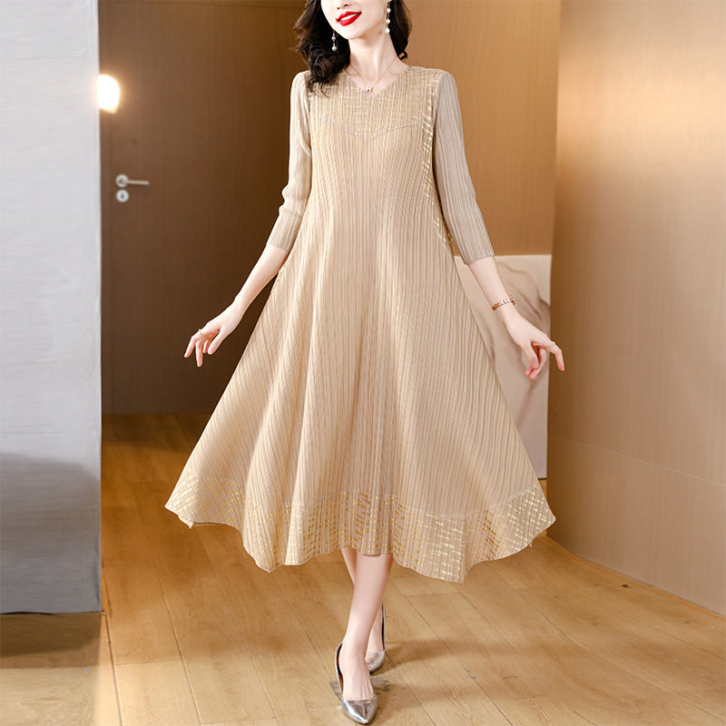 Mitzie – Flatterndes Plissiertes V-Ausschnitt Lockeres Kleid