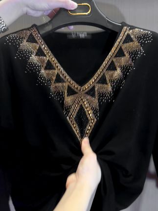 Adriy - Luxus Samt Langarm-T-Shirt mit Strass