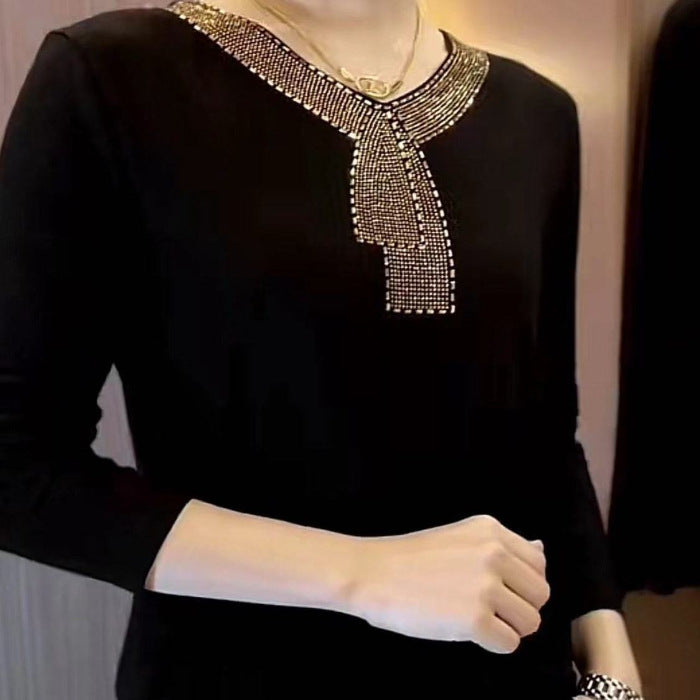 Adriy - Luxus Samt Langarm-T-Shirt mit Strass