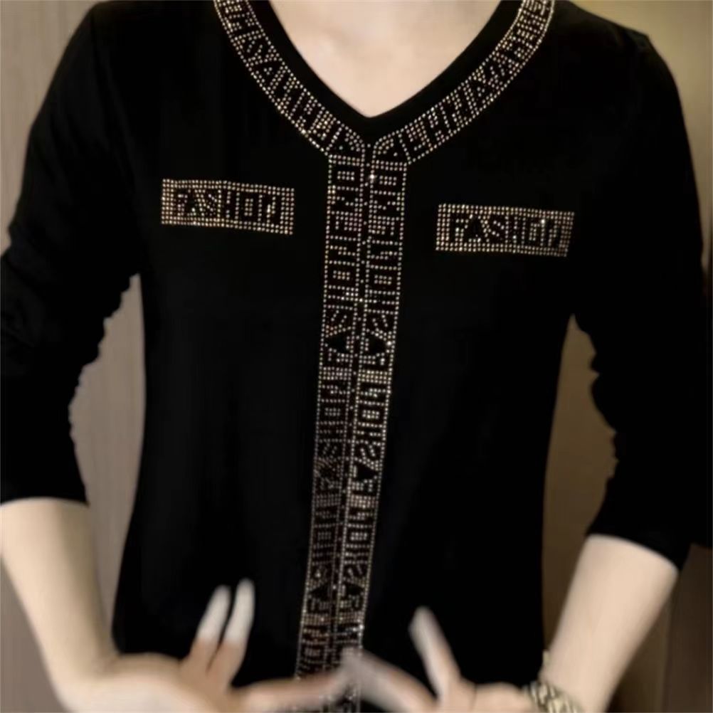 Adriy - Luxus Samt Langarm-T-Shirt mit Strass