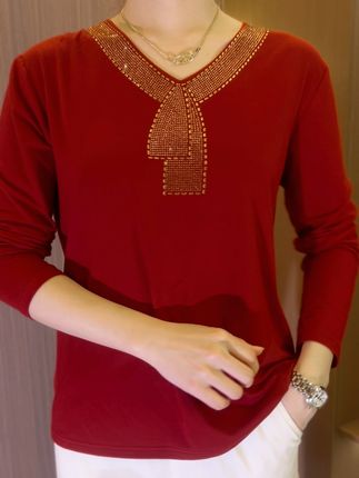 Adriy - Luxus Samt Langarm-T-Shirt mit Strass