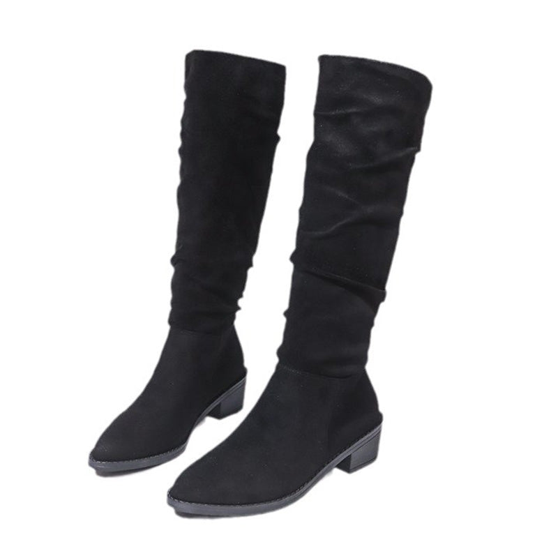 Modische und bequeme kniehohe Stiefel mit Blockabsatz