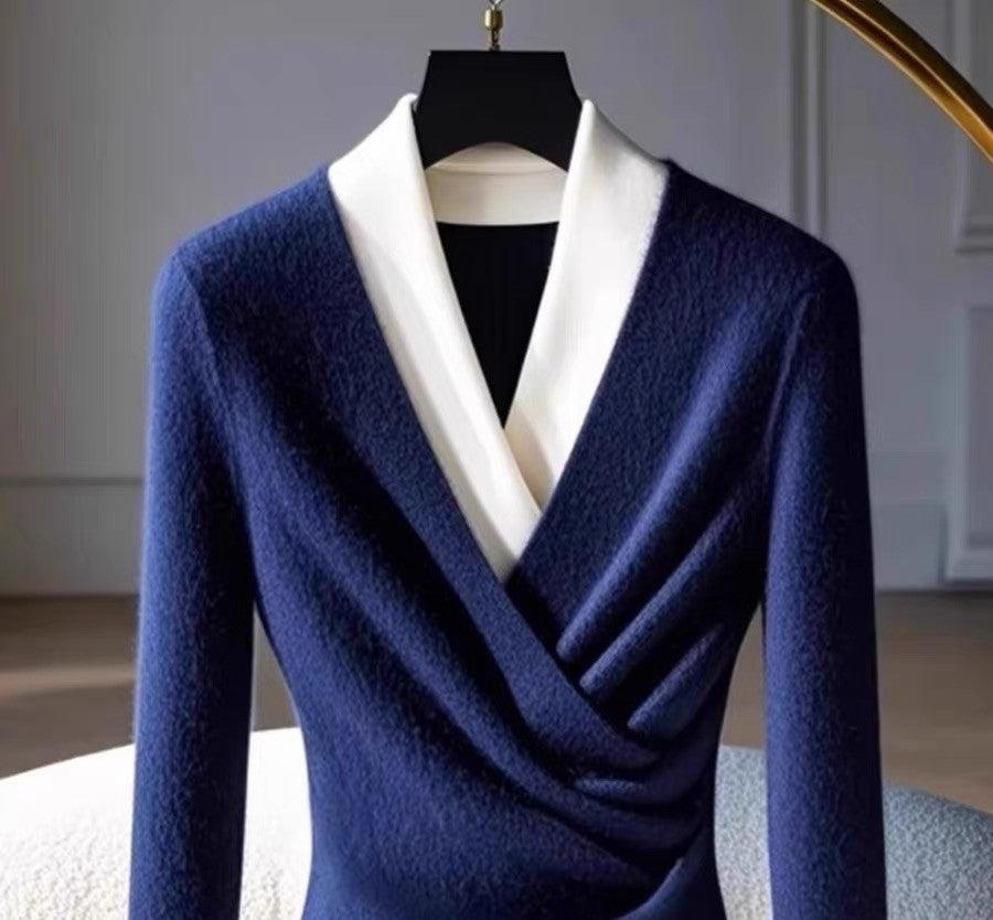 Felicitas - Blauer V-Ausschnitt Pullover für Damen Stil & Komfort