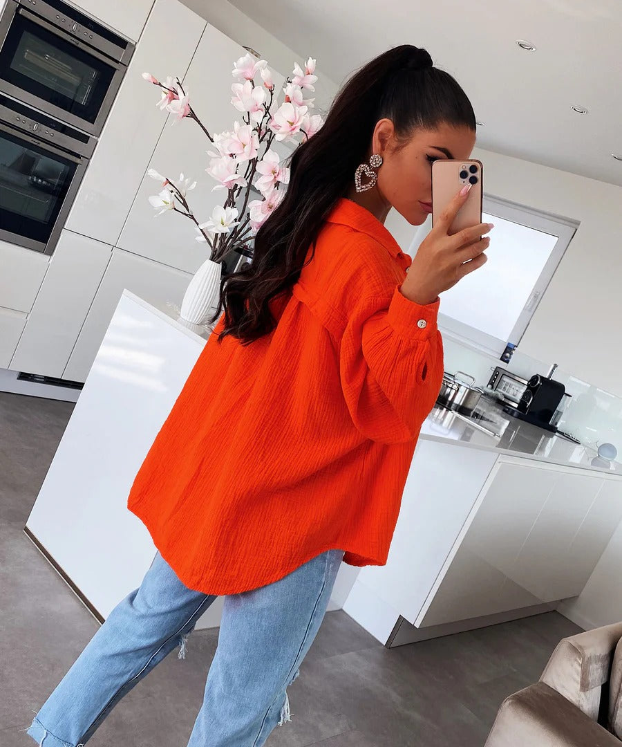 Freya - Oversize Musselin Bluse Kurz