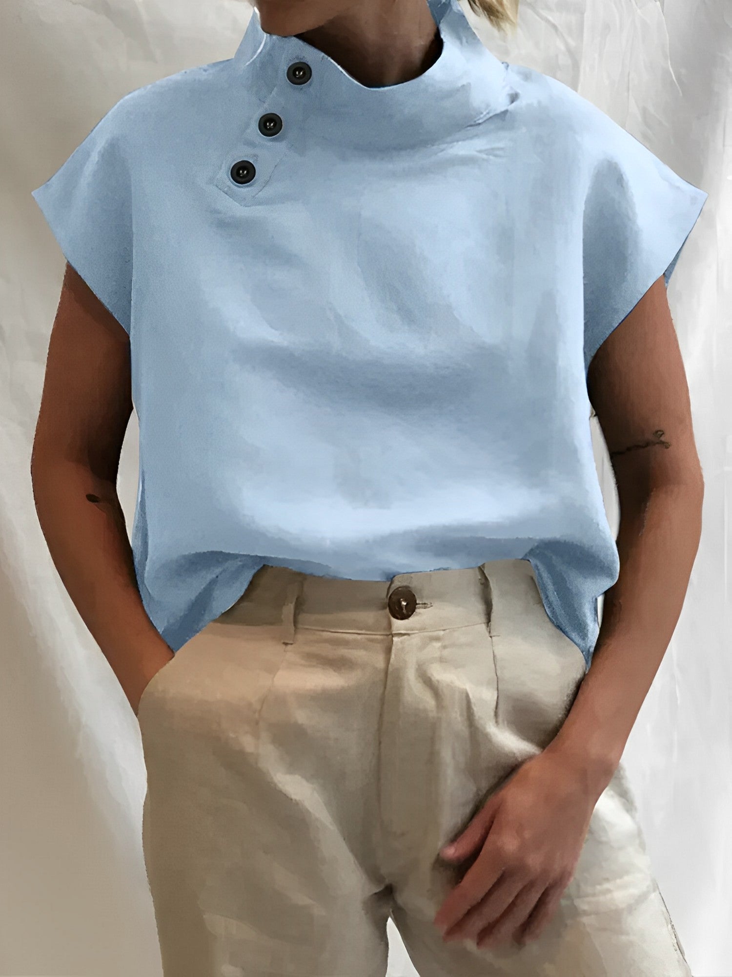 Camilla - Elegante Baumwoll-Leinen-Bluse Blau 1