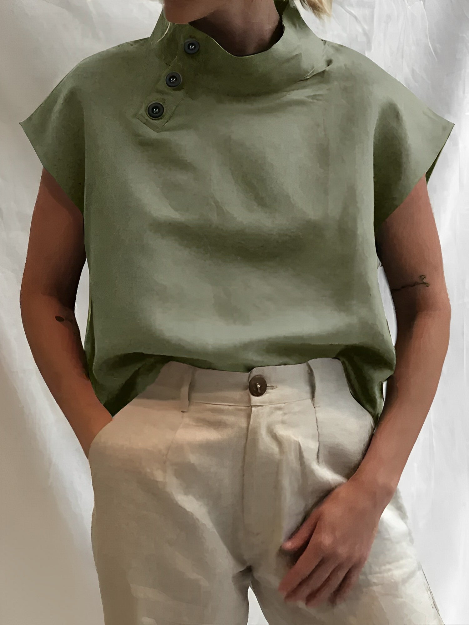 Camilla - Elegante Baumwoll-Leinen-Bluse Grün 1