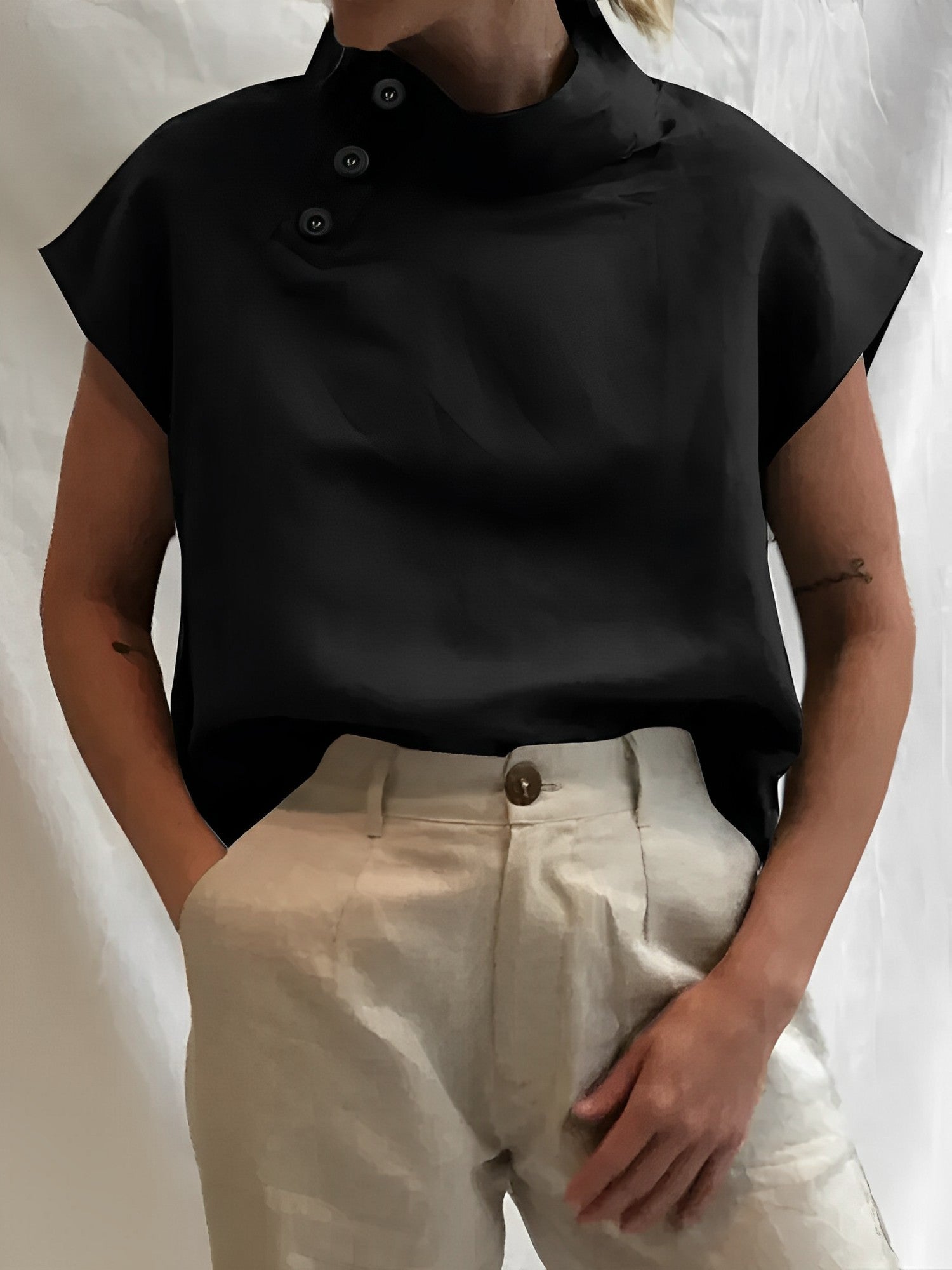Camilla - Elegante Baumwoll-Leinen-Bluse Schwarz 1