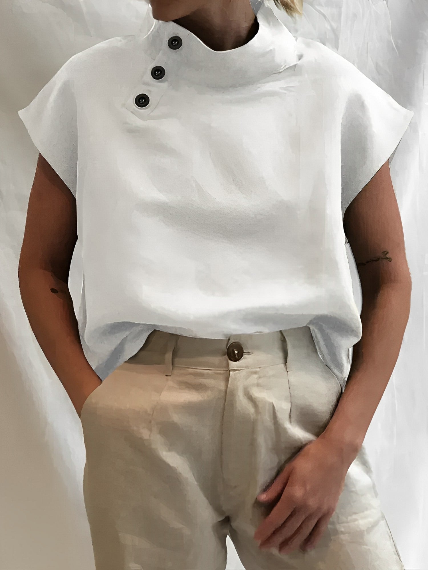Camilla - Elegante Baumwoll-Leinen-Bluse Weiß 1