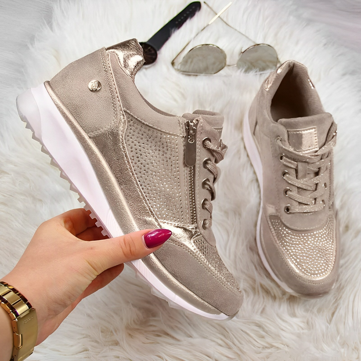 Pro Shoes - Reißverschluss-Turnschuhe Beige