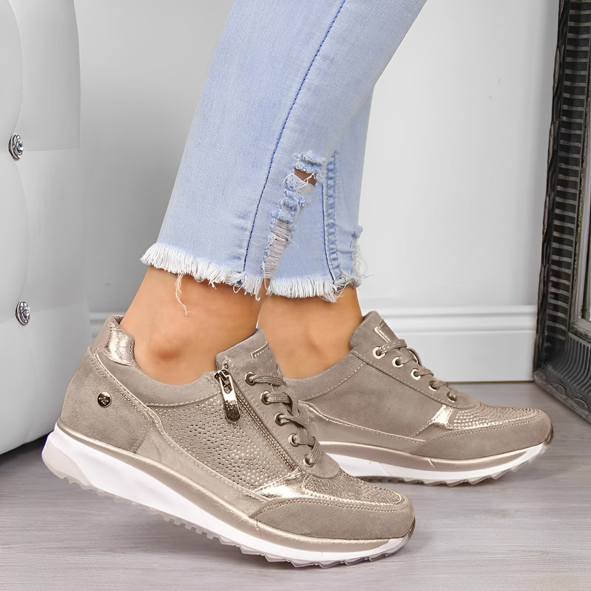 Pro Shoes - Reißverschluss-Turnschuhe Beige 1