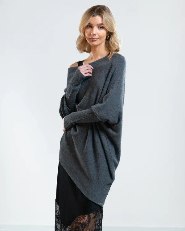 Roza - Asymmetrischer Cloud Drapierter Pullover