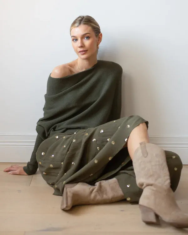 Roza - Asymmetrischer Cloud Drapierter Pullover