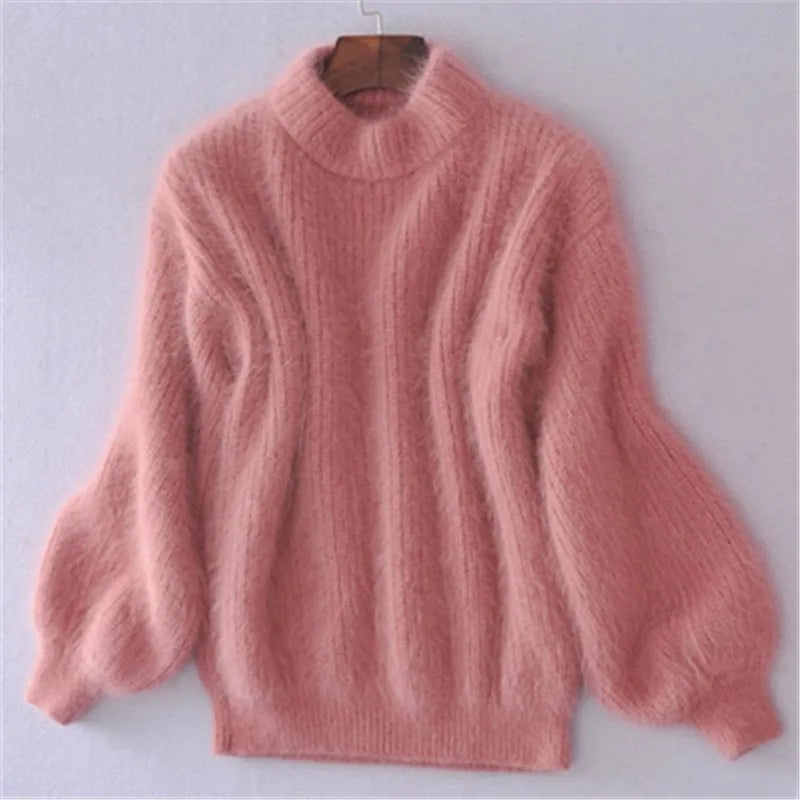 Taylor - locker gestrickter pullover in fester farbe - vintage angora pullover