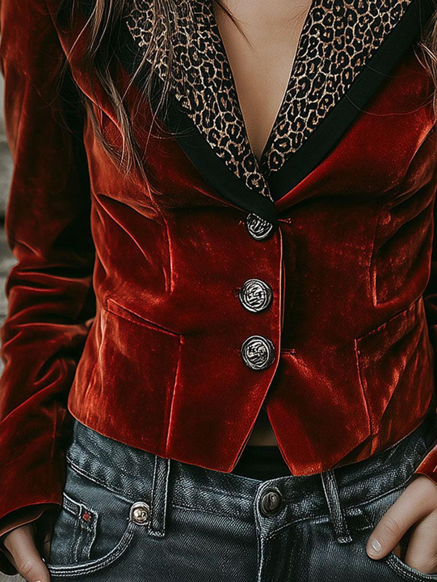 Hedwig – Blazer in Burgunderrot mit Leopardenmuster für Damen