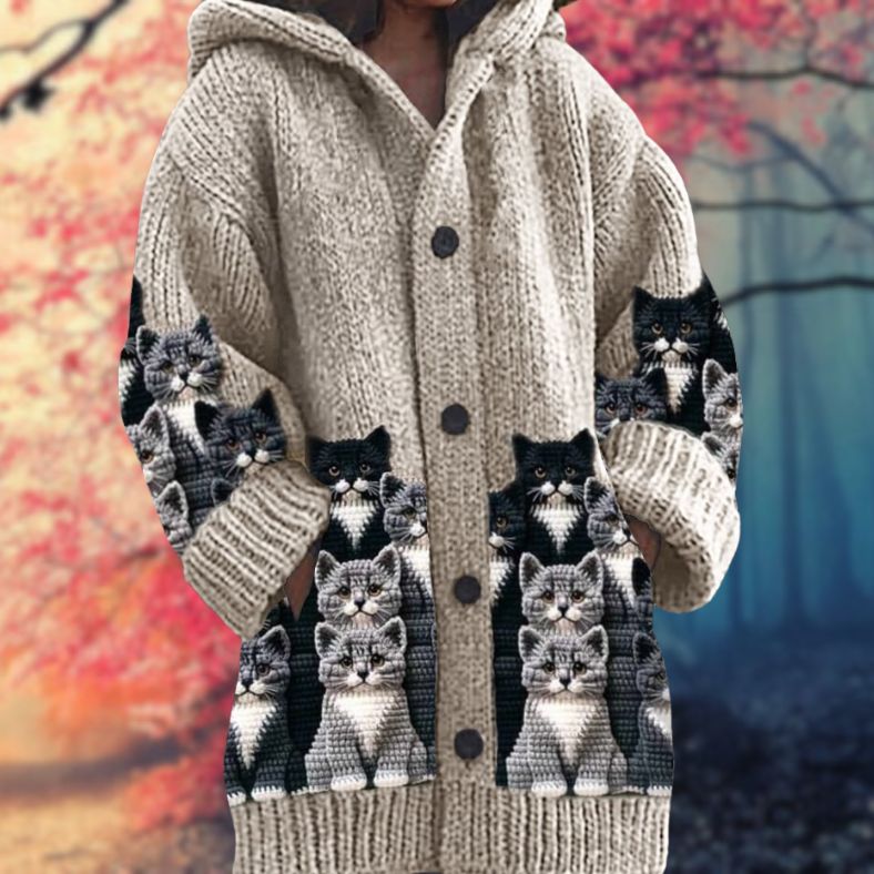 Annelie - Warmer Damenpullover mit Knöpfen und Kapuze