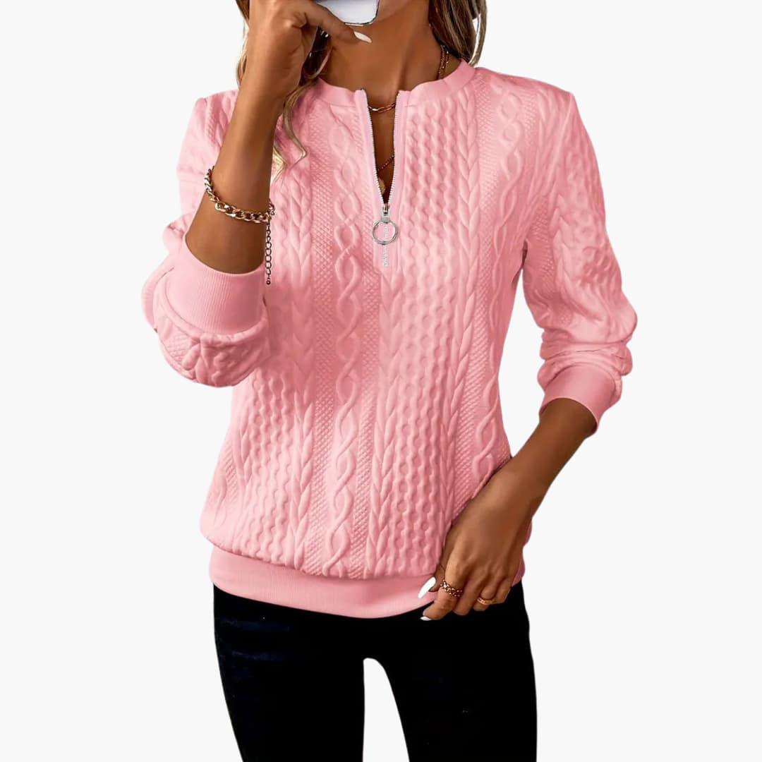 Adela – Damen Pullover mit Reißverschluss & Zopfmuster