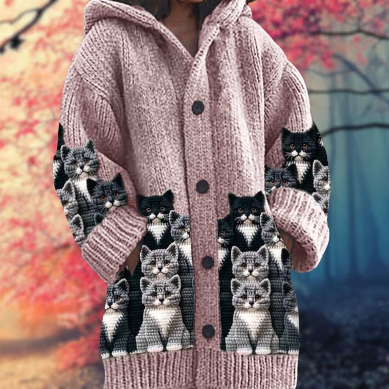 Annelie - Warmer Damenpullover mit Knöpfen und Kapuze