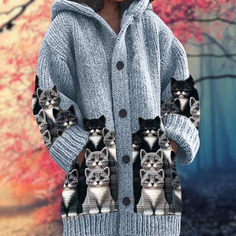 Annelie - Warmer Damenpullover mit Knöpfen und Kapuze