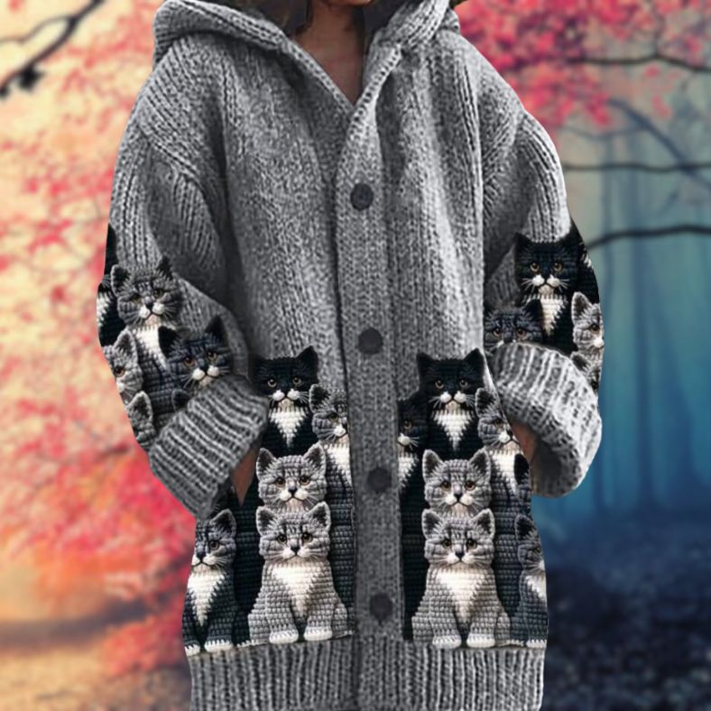 Annelie - Warmer Damenpullover mit Knöpfen und Kapuze